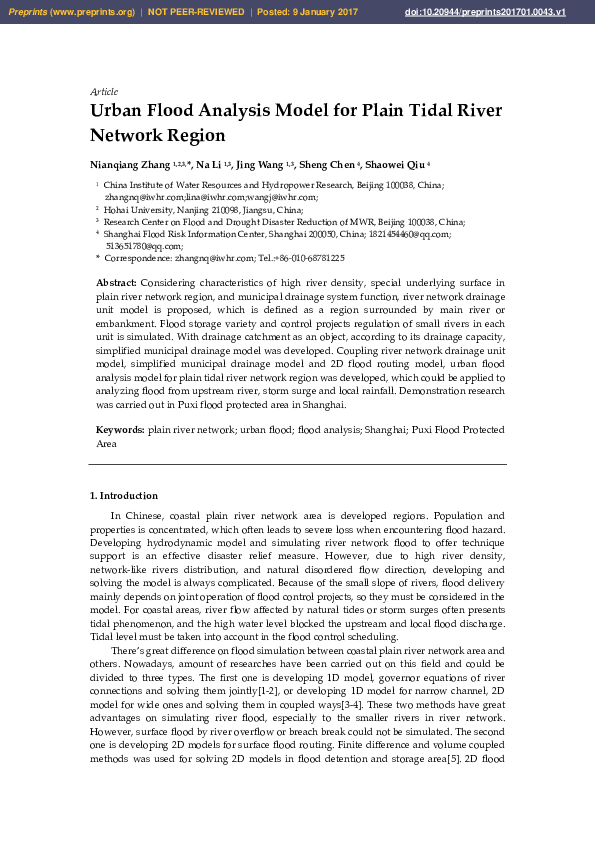 (PDF) Urban Flood Analysis Model for Plain Tidal River Network Region