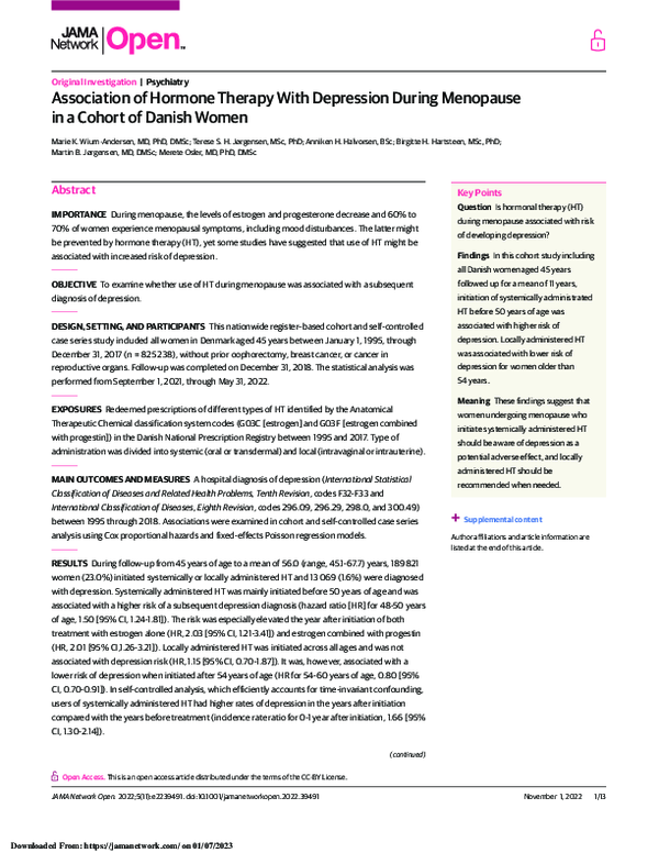 (PDF) Association of Hormone Therapy With Depression During Menopause ...