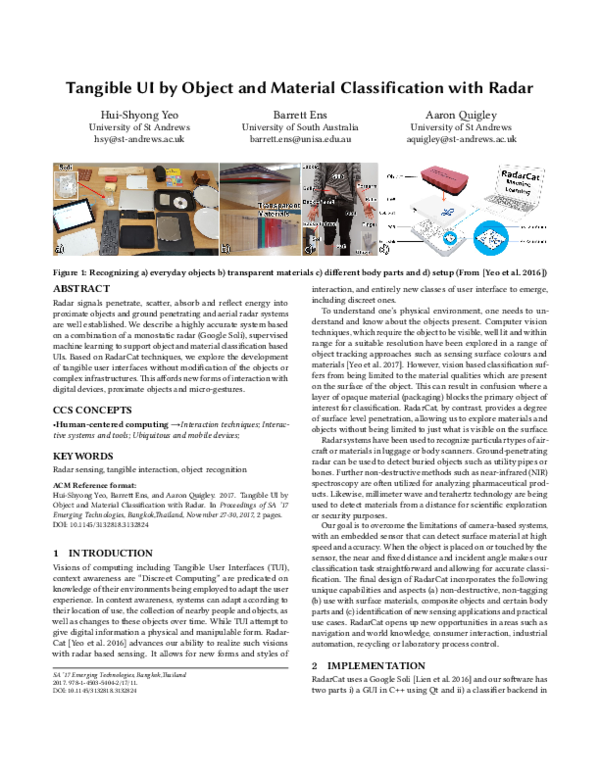 (PDF) Tangible UI by object and material classification with radar ...