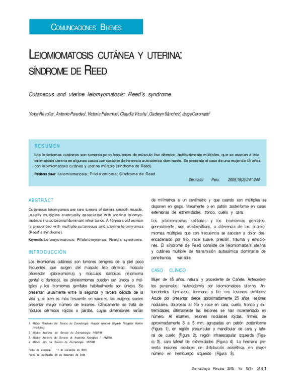 (PDF) Leiomiomatosis cutánea y uterina: Síndrome de Reed