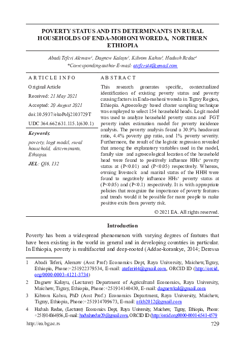 (PDF) Poverty status and its determinants in rural households of Enda ...