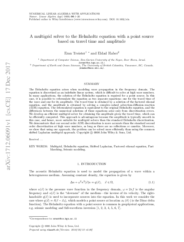 (PDF) A multigrid solver to the Helmholtz equation with a point source ...