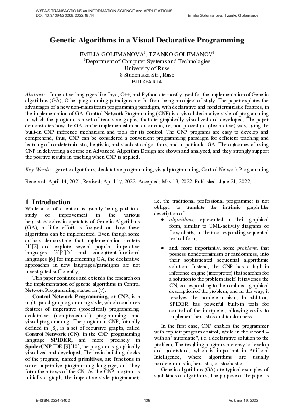 (PDF) Genetic Algorithms in a Visual Declarative Programming