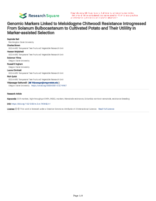 (PDF) Genomic Markers Linked to Meloidogyne Chitwoodi Resistance ...
