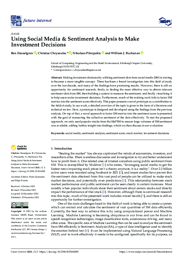 (PDF) Using Social Media & Sentiment Analysis to Make Investment Decisions