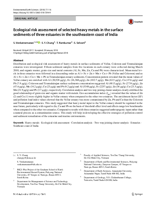 (PDF) Ecological risk assessment of selected heavy metals in the ...