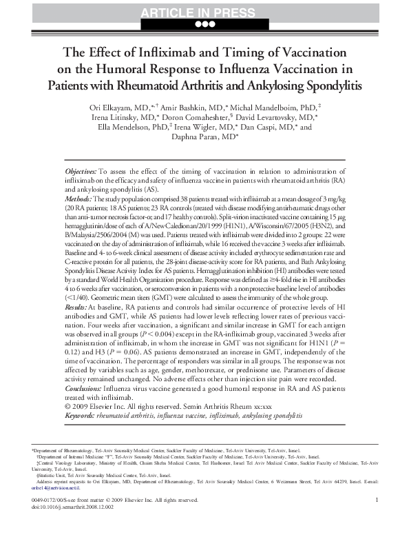 (PDF) The Effect of Infliximab and Timing of Vaccination on the Humoral ...