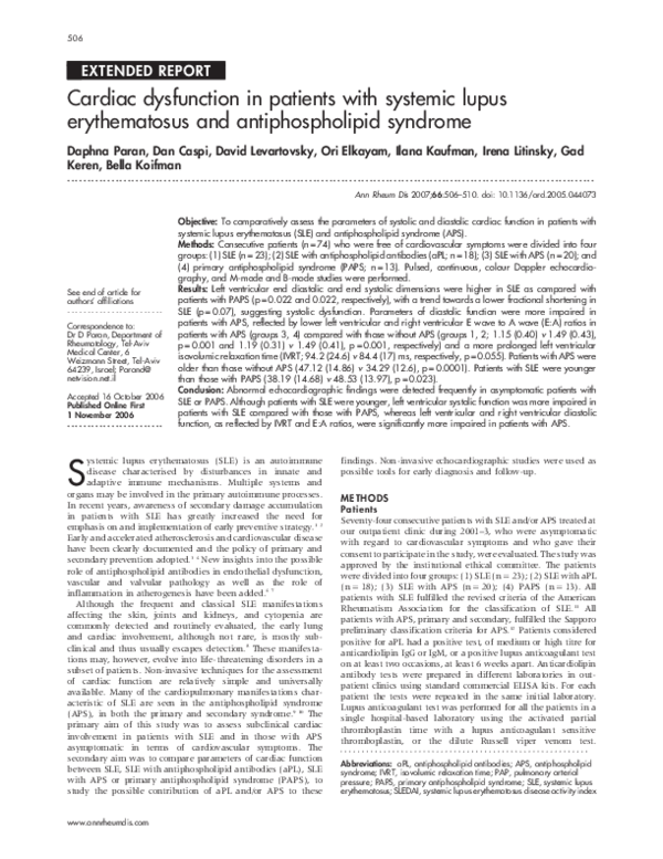 (PDF) Cardiac dysfunction in patients with systemic lupus erythematosus ...