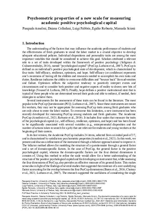 (PDF) Psychometric properties of a new scale for measuring academic ...