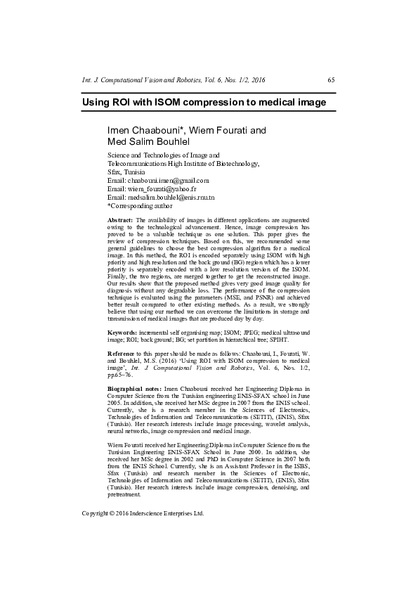 (PDF) Using ROI with ISOM compression to medical image