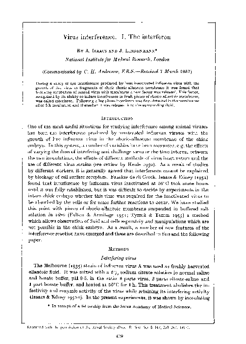 (PDF) Virus Interference: I. The Interferon