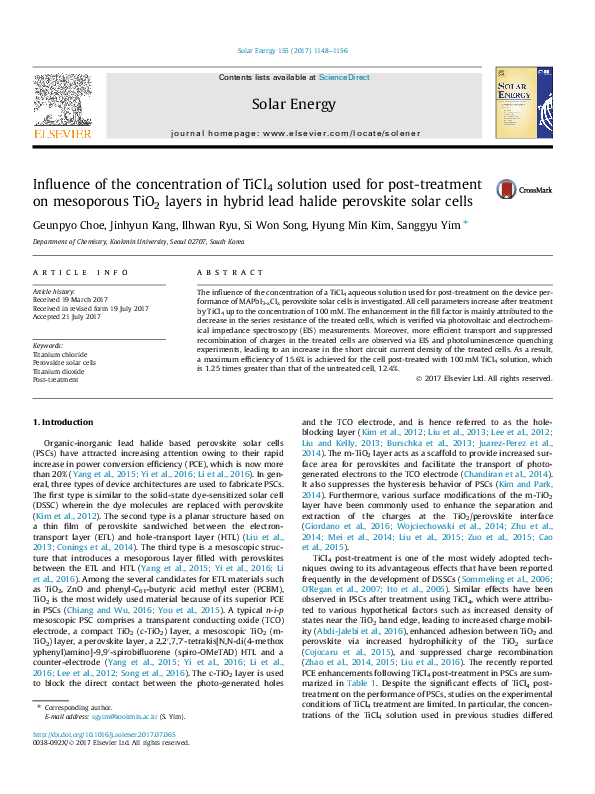 (PDF) Influence of the concentration of TiCl 4 solution used for post ...
