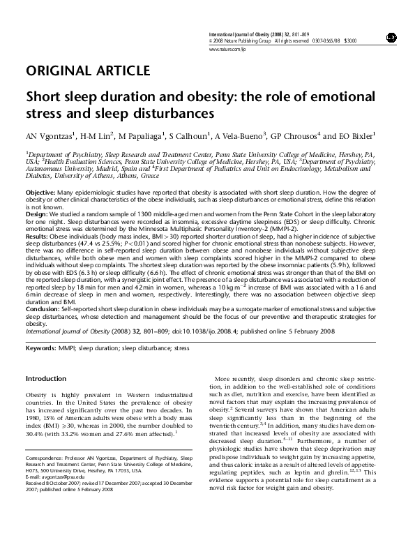 (PDF) Short sleep duration and obesity: the role of emotional stress ...