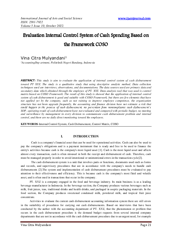 (PDF) Evaluation Internal Control System of Cash Spending Based on the ...