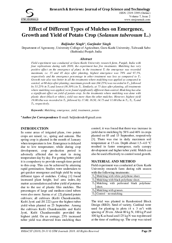(PDF) Effect of Different Types of Mulches on Emergence, Growth and ...