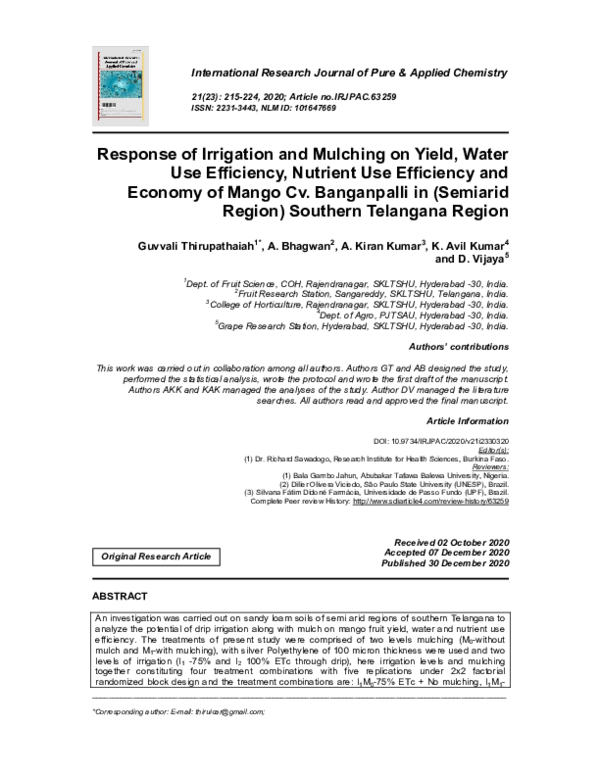 (PDF) Response of Irrigation and Mulching on Yield, Water Use ...