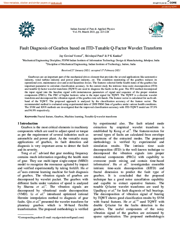 (PDF) Fault Diagnosis of Gearbox based on ITD-Tunable Q-Factor Wavelet ...