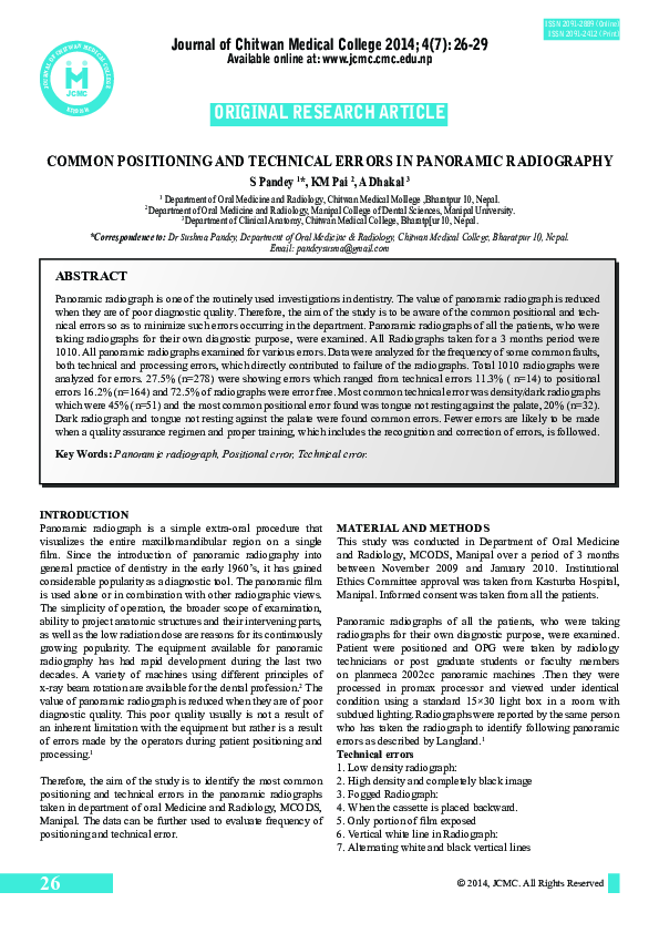 (PDF) Common positioning and technical errors in panoramic radiography Doss McDavid Academia.edu