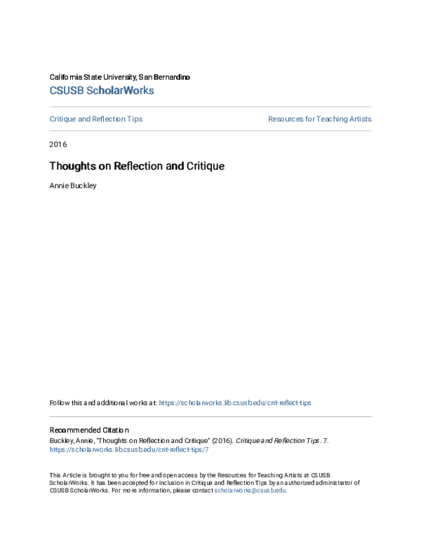 (PDF) Thoughts on Reflection and Critique