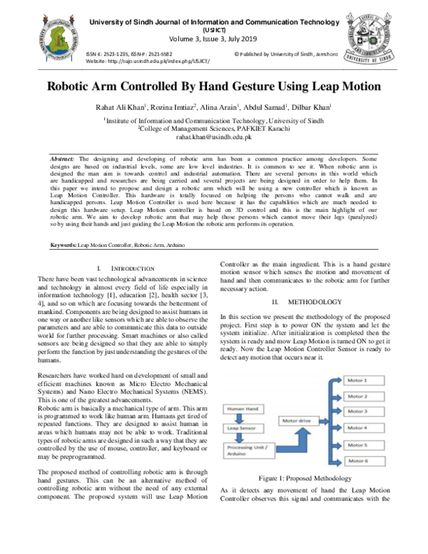 (PDF) Robotic Arm Controlled By Hand Gesture Using Leap Motion