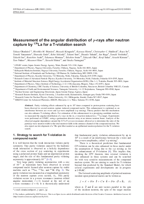 (PDF) Measurement of the angular distribution of γ-rays after neutron ...