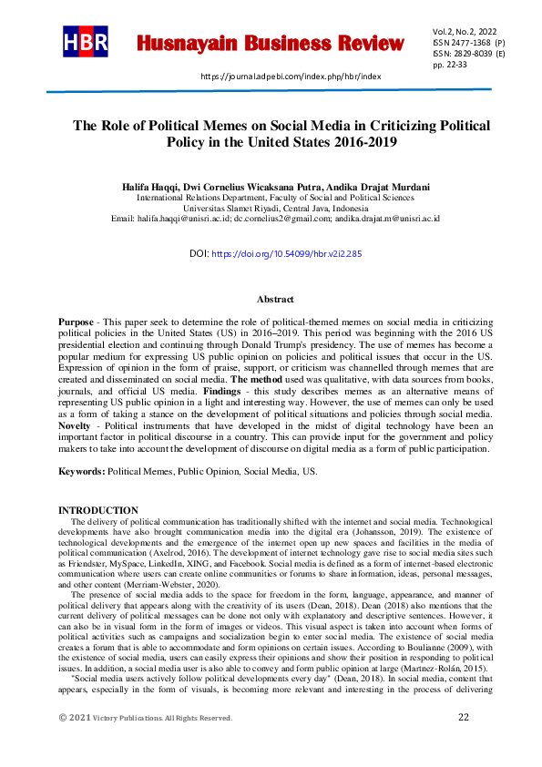 (PDF) Role of Political Memes on Social Media in Criticizing Political ...