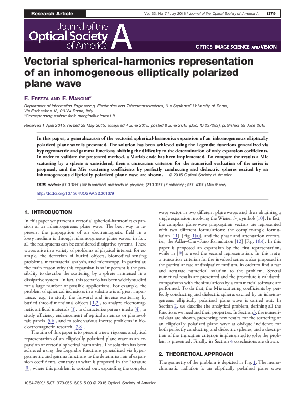(PDF) Vectorial spherical-harmonics representation of an inhomogeneous ...