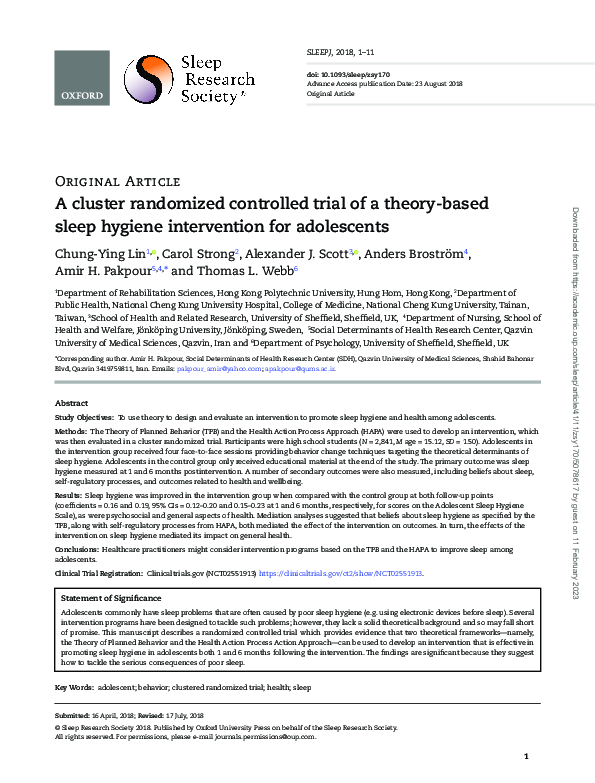 (PDF) A cluster randomized controlled trial of a theory-based sleep ...