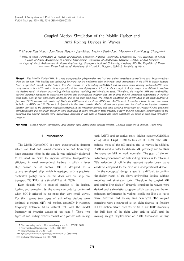 (PDF) Coupled Motion Simulation of the Mobile Harbor and Anti-Rolling ...