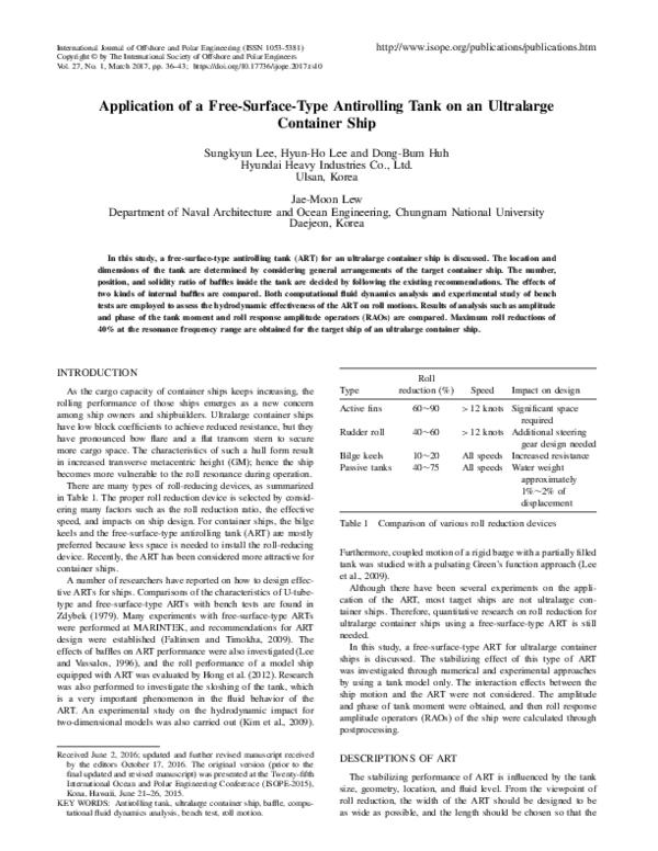 (PDF) Application of a Free-Surface-Type Antirolling Tank on an ...