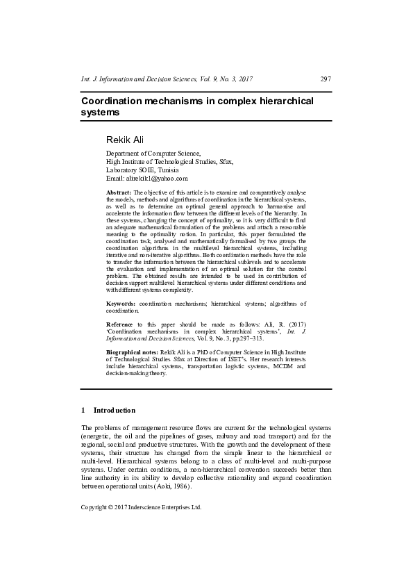(PDF) Coordination mechanisms in complex hierarchical systems