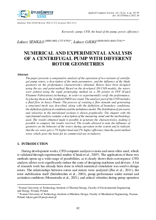 (PDF) Numerical and Experimental Analysis of a Centrifugal Pump with ...