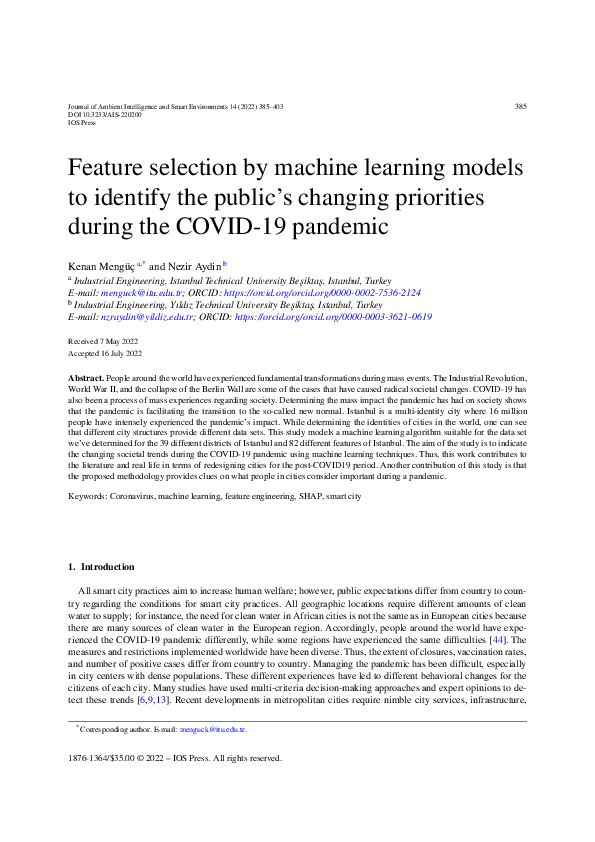 (PDF) Feature selection by machine learning models to identify the ...