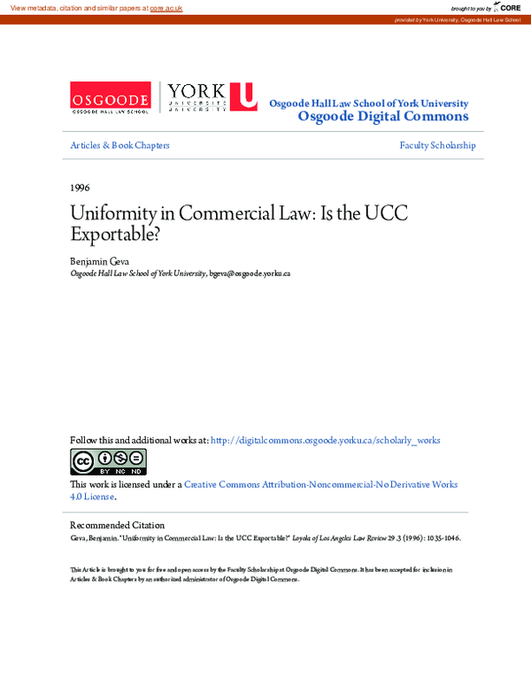 (PDF) Uniformity in Commercial Law: Is the UCC Exportable