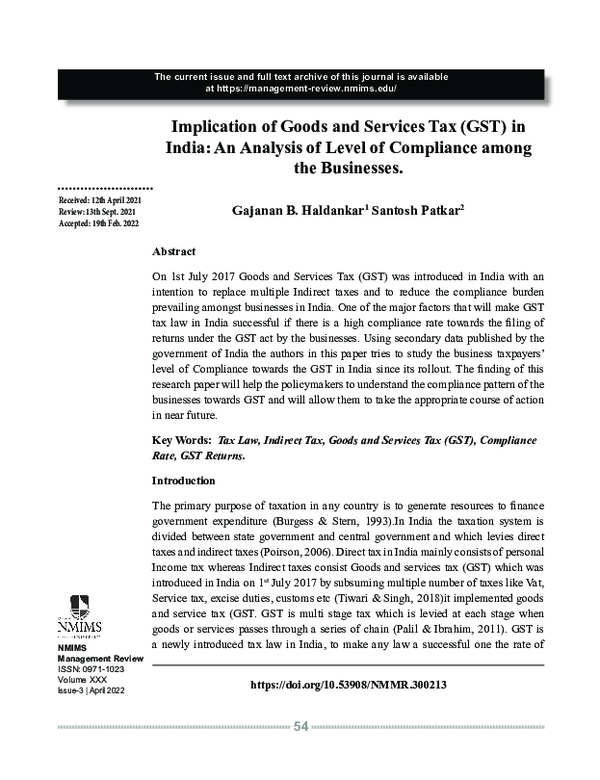 (PDF) Implication of Goods and Services Tax (GST) in India: An Analysis ...