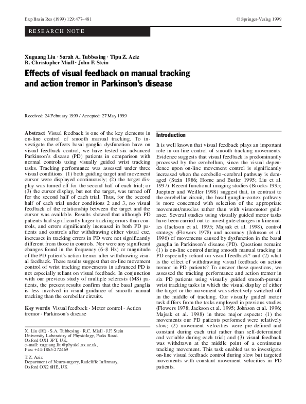(PDF) Key words Visual feedback · Motor control · Action John Stein