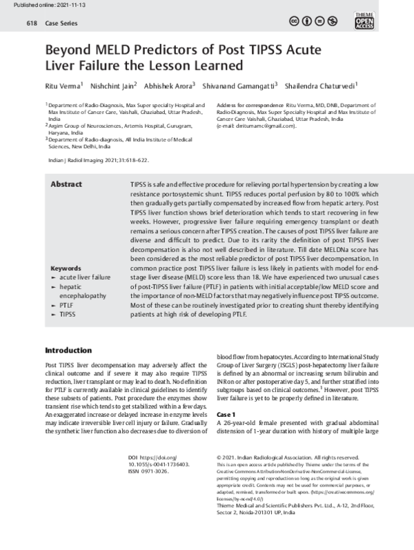 (PDF) Beyond MELD Predictors of Post TIPSS Acute Liver Failure the ...