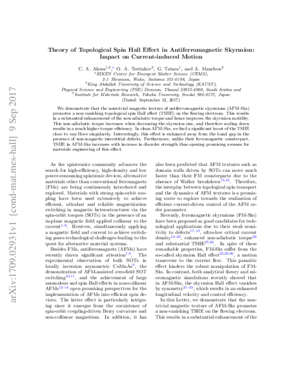 (PDF) Theory of the Topological Spin Hall Effect in Antiferromagnetic ...