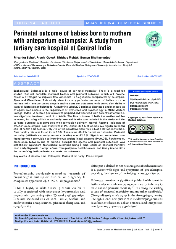 (PDF) Perinatal outcome of babies born to mothers with antepartum ...