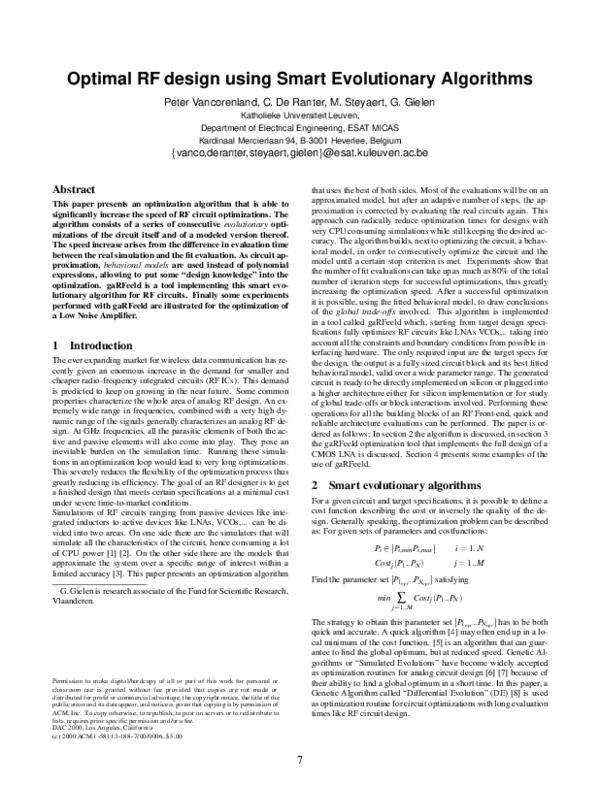 (PDF) Optimal RF design using smart evolutionary algorithms