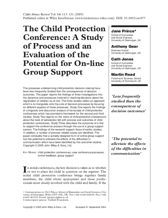 (PDF) The child protection conference A study of process and an