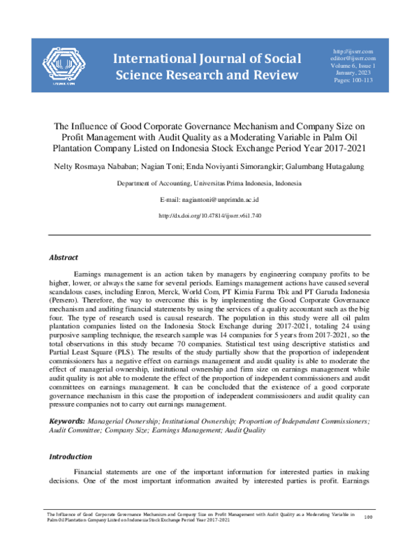 (PDF) The Influence of Good Corporate Governance Mechanism and Company ...
