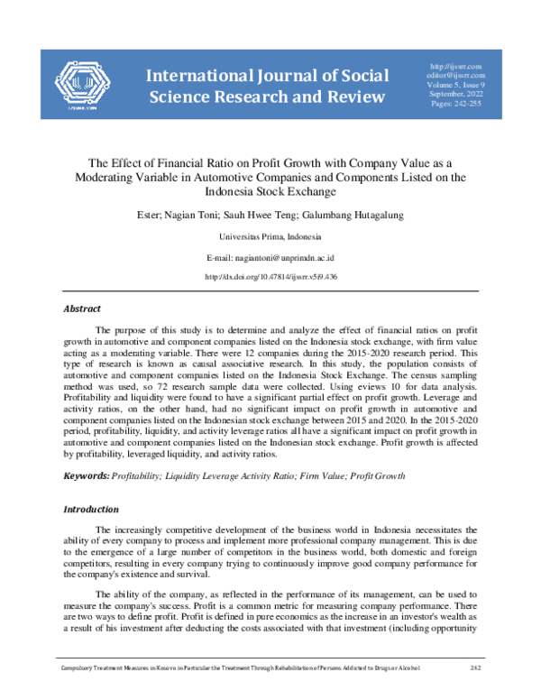 (PDF) The Effect of Financial Ratio on Profit Growth with Company Value ...