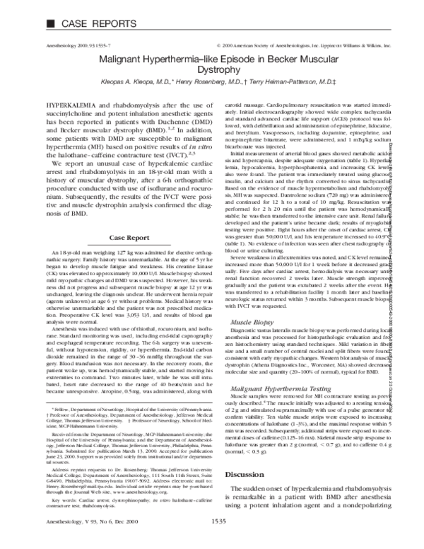 (PDF) Malignant Hyperthermialike Episode in Becker Muscular Dystrophy