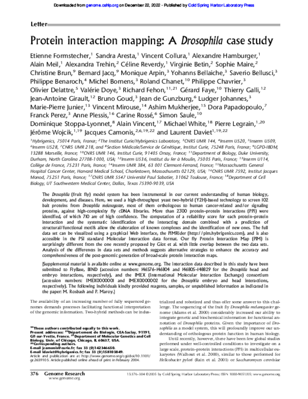 (PDF) Protein interaction mapping: A Drosophila case study