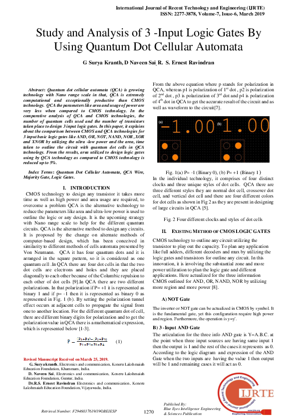 (PDF) Study and Analysis of 3 -Input Logic Gates By Using Quantum Dot ...