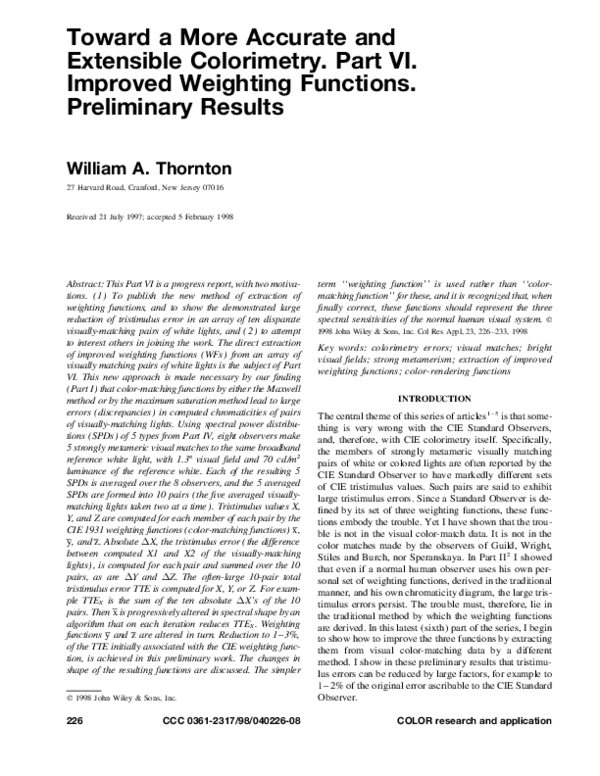 (PDF) Toward a more accurate and extensible colorimetry. Part V ...