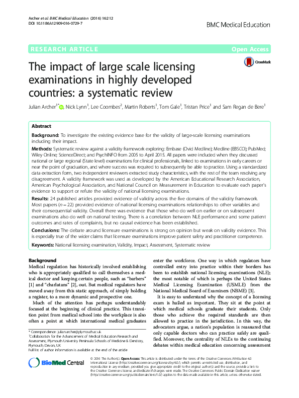 (PDF) The impact of large scale licensing examinations in highly ...