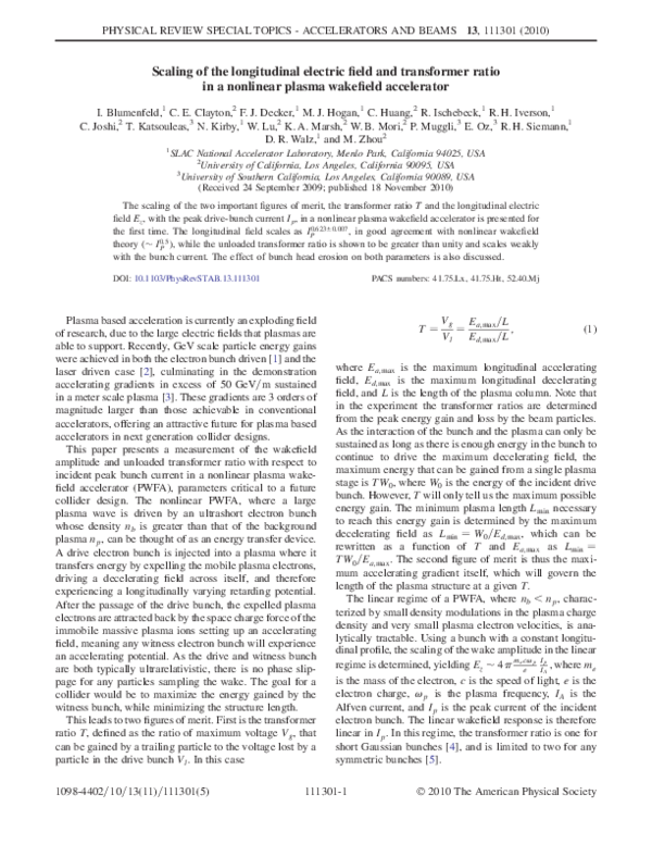 (PDF) Scaling of the longitudinal electric field and transformer ratio ...