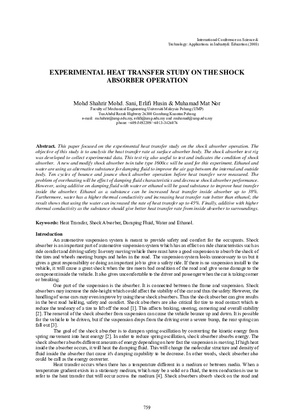 (PDF) Experimental Heat Transfer Study On The Shock Absorber Operation